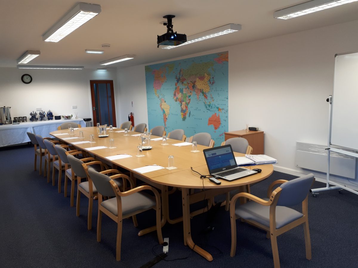 Training room available for hire at Perth Airport, Perth, Scotland, equipped with modern facilities for business meetings and workshops.