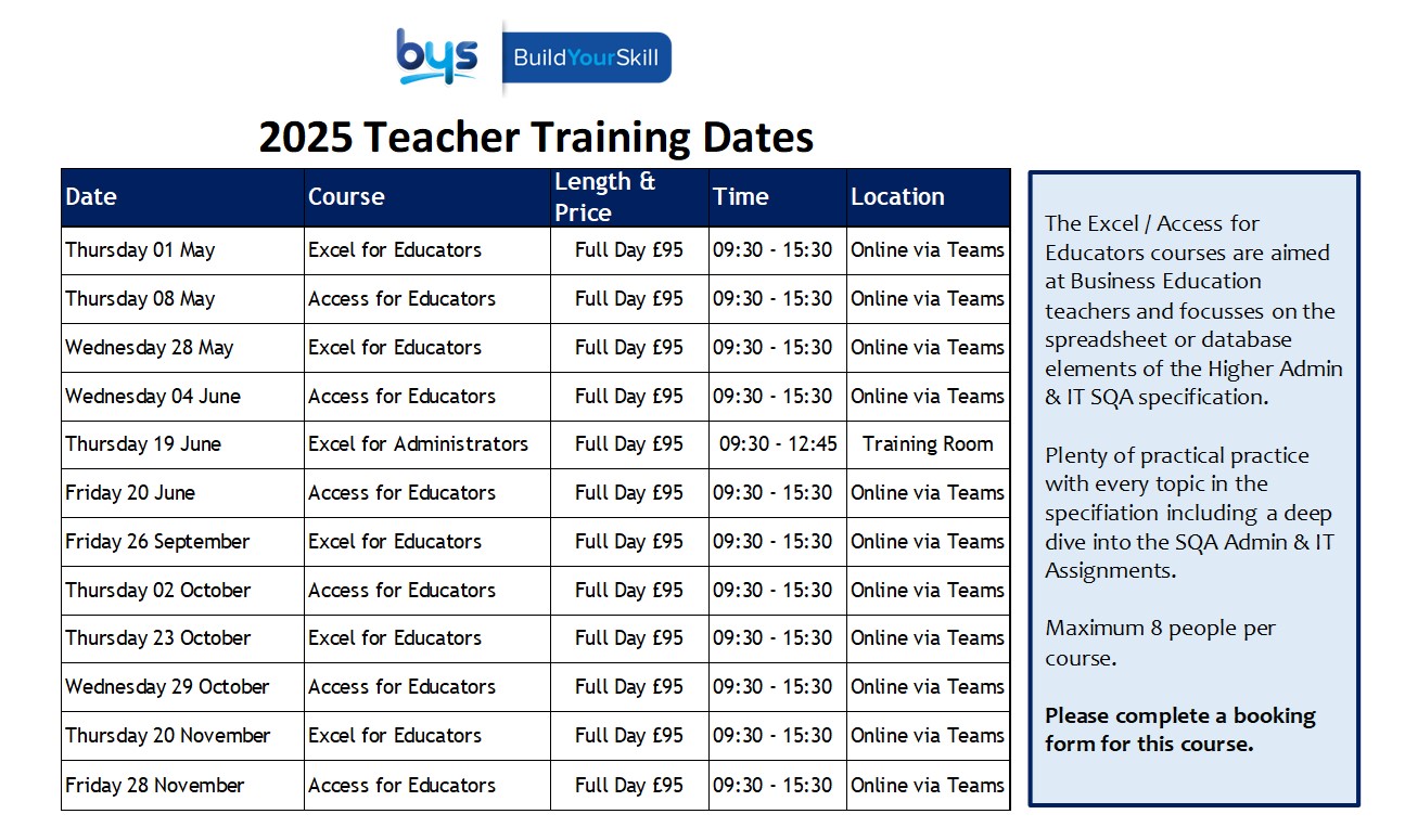 Excel for Educators and Access for Educators courses in 2025