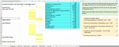 National 5 Accounting past paper questions on the Income Statement from 2016 to 2024