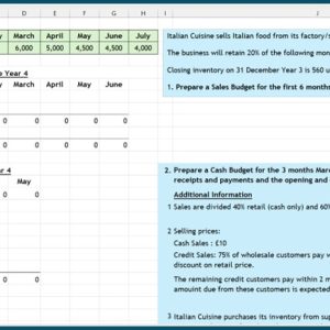 Free SQA Higher Accounting cash budget tasks in Excel, based on past paper questions and assignments.