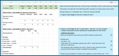 Free SQA Higher Accounting cash budget tasks in Excel, based on past paper questions and assignments.