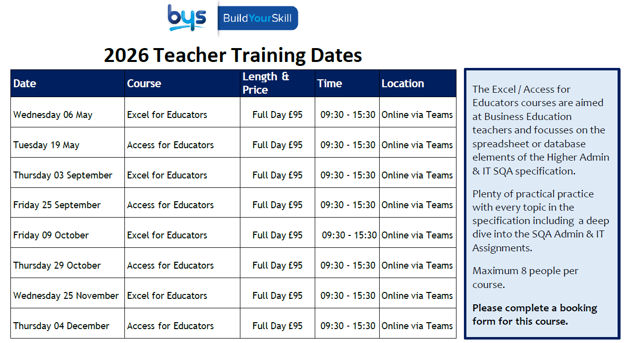 2026 Excel for Educators and Access for Educators teacher training dates