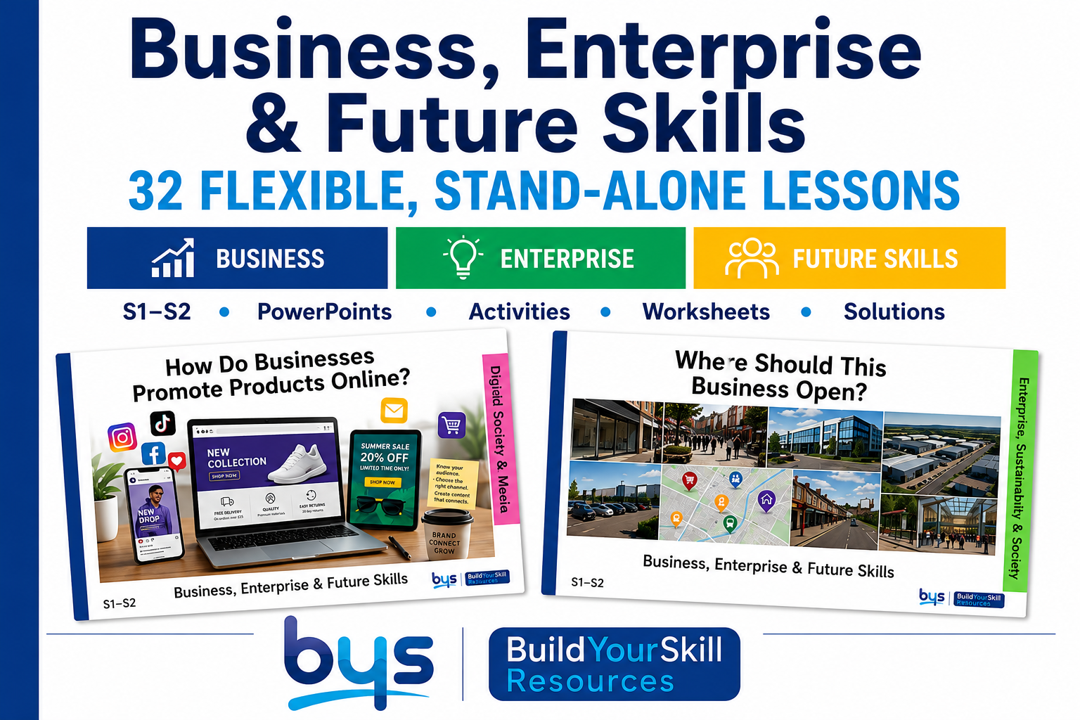Business, Enterprise & Future Skills 32 stand-alone lesson resource pack for S1–S2
